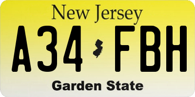 NJ license plate A34FBH