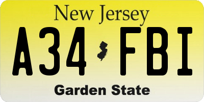 NJ license plate A34FBI