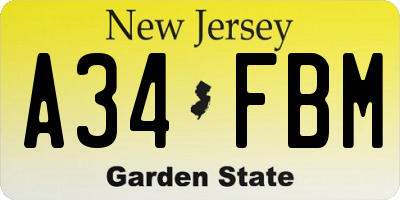 NJ license plate A34FBM
