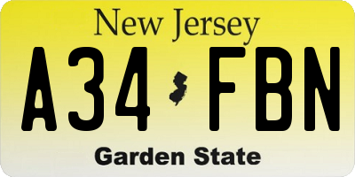 NJ license plate A34FBN