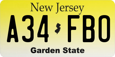 NJ license plate A34FBO