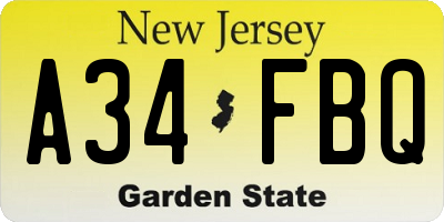 NJ license plate A34FBQ