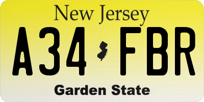 NJ license plate A34FBR