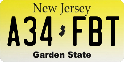 NJ license plate A34FBT