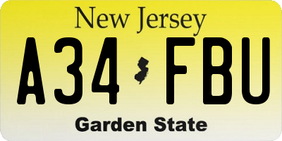 NJ license plate A34FBU