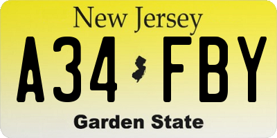 NJ license plate A34FBY