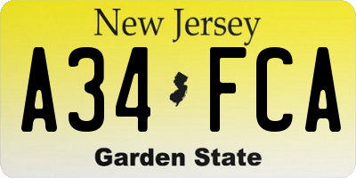 NJ license plate A34FCA