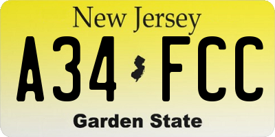 NJ license plate A34FCC