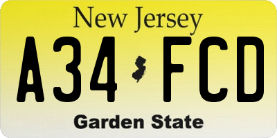NJ license plate A34FCD