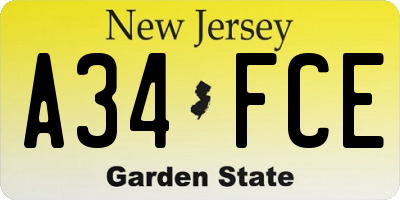 NJ license plate A34FCE