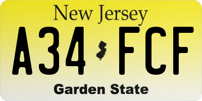 NJ license plate A34FCF