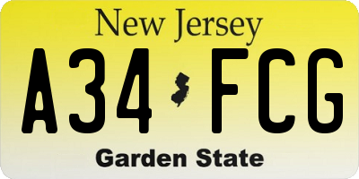 NJ license plate A34FCG
