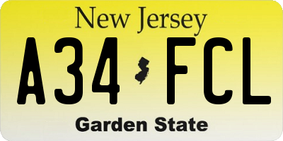 NJ license plate A34FCL