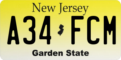 NJ license plate A34FCM