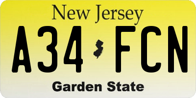 NJ license plate A34FCN