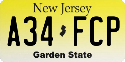 NJ license plate A34FCP