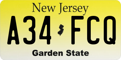 NJ license plate A34FCQ