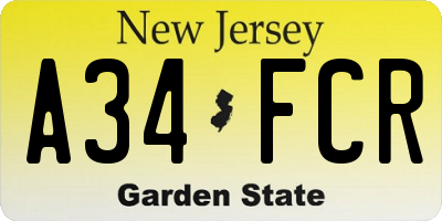 NJ license plate A34FCR