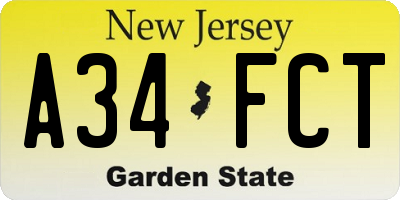 NJ license plate A34FCT