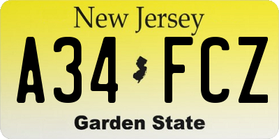 NJ license plate A34FCZ