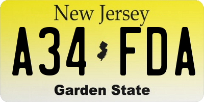 NJ license plate A34FDA
