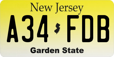 NJ license plate A34FDB