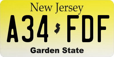NJ license plate A34FDF