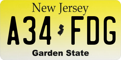 NJ license plate A34FDG
