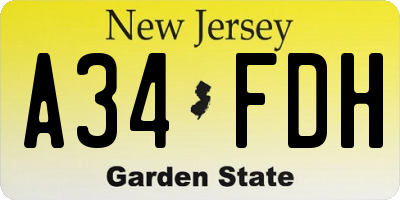 NJ license plate A34FDH