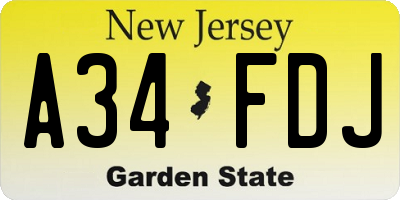 NJ license plate A34FDJ