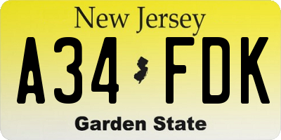 NJ license plate A34FDK