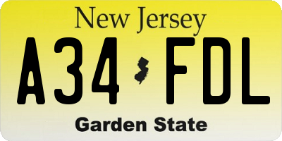 NJ license plate A34FDL