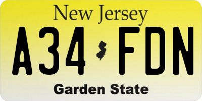 NJ license plate A34FDN