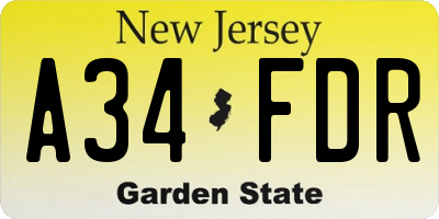NJ license plate A34FDR