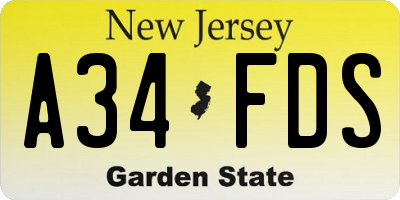 NJ license plate A34FDS