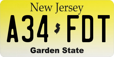 NJ license plate A34FDT