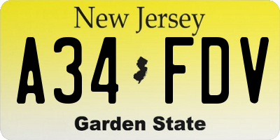 NJ license plate A34FDV
