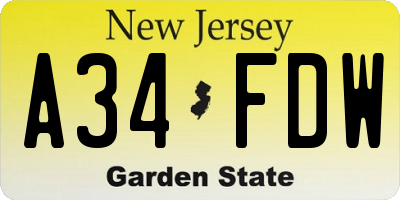 NJ license plate A34FDW