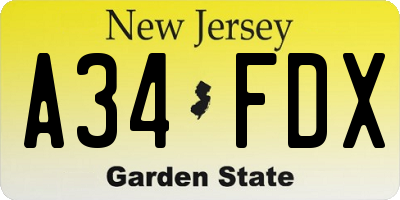 NJ license plate A34FDX
