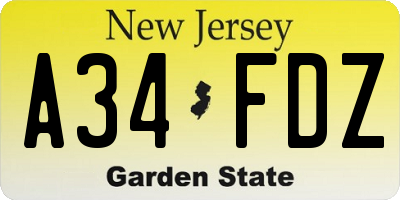 NJ license plate A34FDZ