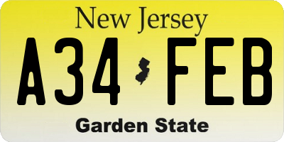 NJ license plate A34FEB