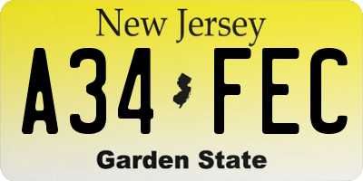 NJ license plate A34FEC
