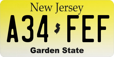 NJ license plate A34FEF
