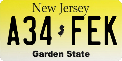 NJ license plate A34FEK