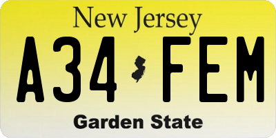NJ license plate A34FEM