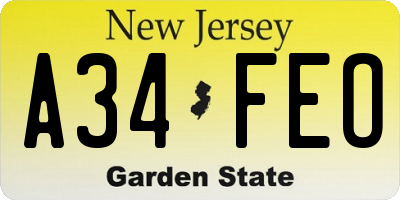 NJ license plate A34FEO