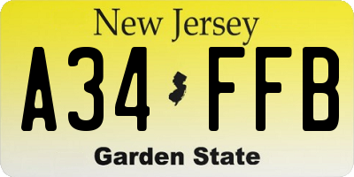 NJ license plate A34FFB