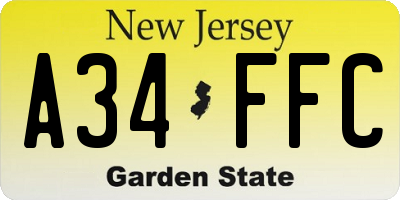 NJ license plate A34FFC