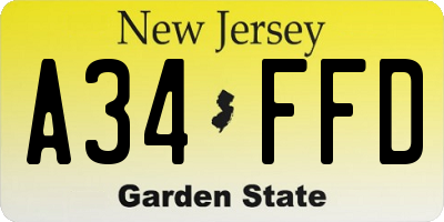 NJ license plate A34FFD