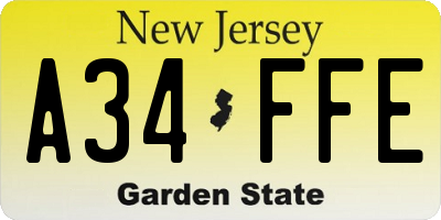 NJ license plate A34FFE